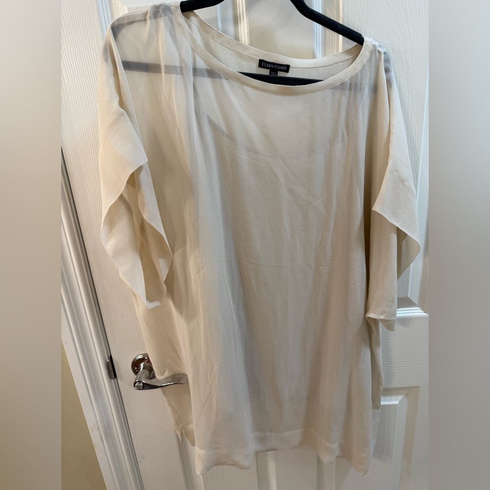 Eileen Fisher Cream Lightweight Draped Blouse